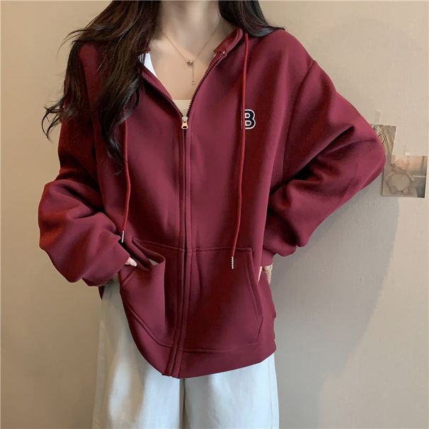 real-shot Hooded Zip-up Fleece Sweatshirt Women, Suitable For Spring, Autumn, And Winter, Loose-fitting,_ecoleips.com