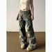 American Retro Camouflage Jeans For Women 2024 New Niche Design Loose Flared Cargo Pants Trendy_ecoleips.com