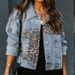 Women's Long Sleeve Denim Jacket With Leopard Print Trim - Relaxed Fit Casual Blouse For Autumn & Winter_ecoleips.com