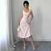 Women's Square Neck Sleeveless Dress Pink Button Front Elegant Summer Midi Dress_ecoleips.com