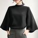 Elegant Women's 2025 Autumn Fashion Top Casual Stand Collar 3/4 Bell Sleeve Office Blouse Oversized_ecoleips.com