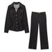 Women's Clothing Women's Slim Fit Shirt And Casual Trousers Set European American Style Spring Simple Lapel Long Sleeve Denim Pant Suit_ecoleips.com