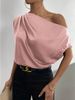 Women's Clothing Spring Solid Color Satin Silk Irregular Oblique Shoulder One Shoulder Pullover Sleeveless Shirt Female_ecoleips.com