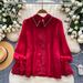 French Style Women's Top Heavy Duty Beaded Lace Patchwork Pearl Mesh Warm Unique Niche Design for Ladies_ecoleips.com