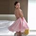 Summer Sexy Sweet 3D Flower V Neck Spaghetti Strap Puffy Dress For Women Pure Desire Style Summer Casual Party Date Dress_ecoleips.com