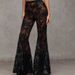 Aria Basics New European American Cross-border High-waisted Sexy Black Lace Bell-bottom Pants For Women, Slim-fit And Flattering,_ecoleips.com