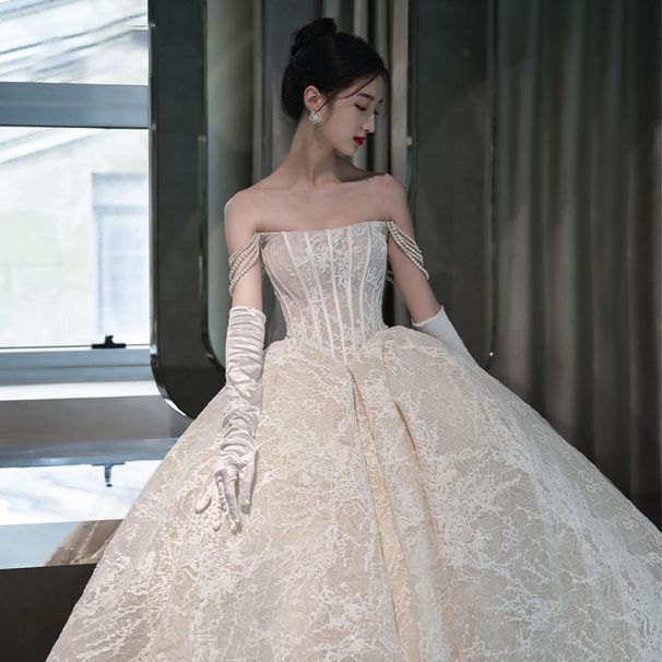 Elegant Strapless Wedding Dress – French-Inspired Vintage Lace Gown With Detachable Train, Plus Size & Petite Friendly, Romantic Boho Bridal Gown_ecoleips.com
