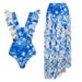 Women's Clothing Blue Coconut Tree Island Print One Piece Swimsuit Set For Women Quick-Dry Polyester, Modest Coverage Beach & Pool Ready_ecoleips.com