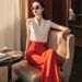 Elegant Women's Street Youthful Fashion White Sleeveless Top Wide-Leg Pants Two-Piece Set_ecoleips.com