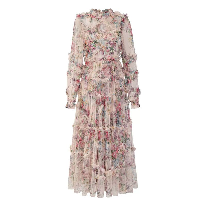 Women's Clothing Spring And Summer British Fashion Brand Dreamy Floral Mesh Fairy Elegant Princess Dress Long Dress_ecoleips.com