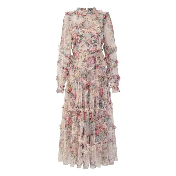 Women's Clothing Spring And Summer British Fashion Brand Dreamy Floral Mesh Fairy Elegant Princess Dress Long Dress_ecoleips.com