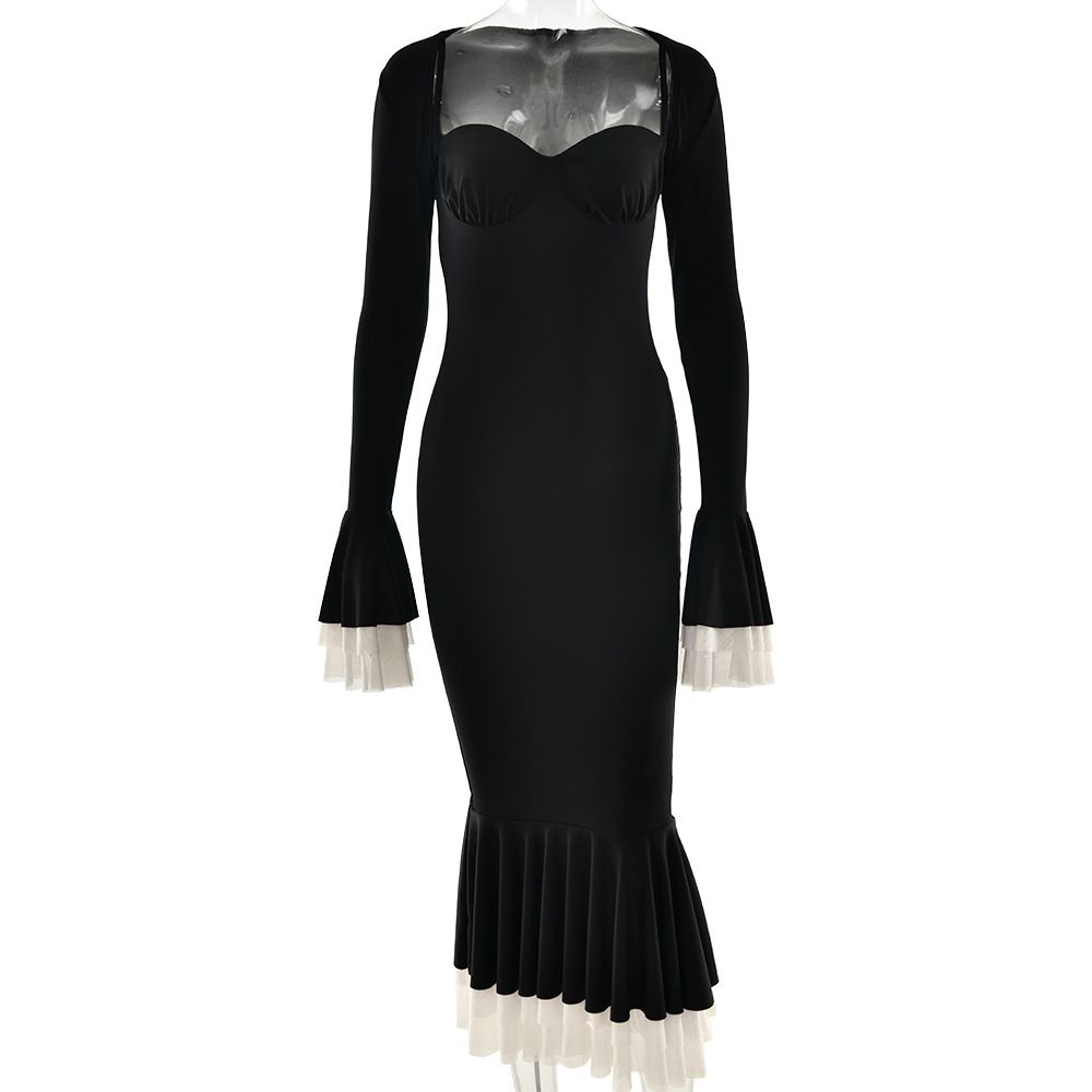 Women's Sexy Long Sleeve Cape Spaghetti Strap Strapless Slim Fit Dress_ecoleips.com