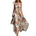 Women's V Neck Halter Neck Printed Casual Long Dress European American Style Thin Material Summer Wear Elegant Fashion_ecoleips.com
