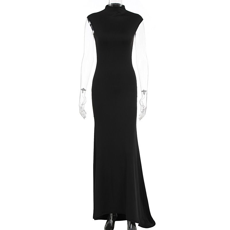 Elegant Fashionable Evening Dress For Women Round Neck Slim Fit Short Sleeve Trailing Dress Bestseller_ecoleips.com
