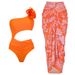 Women's One-Shoulder 3D Floral Swimsuit - Glossy Solid Color One-Piece Bathing Suit For Beach & Pool_ecoleips.com