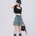 Korean Casual High Waisted Pleated Denim Shorts For Women Spring Summer Baggy Jeans Shorts Y2k A-Line Wide Leg Jeans_ecoleips.com