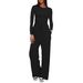 Women's Solid Color Casual Long Sleeved Set High Waisted Wide Leg Pants Sportswear Top And Bottoms_ecoleips.com