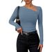 Sexy Milk Silk Women's T-Shirt Long Sleeved Slanted Neck European American Cross Border Trendy Base Layers Top for Ladies_ecoleips.com