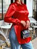Elegant Satin Blouse With Asymmetrical Hem - Slim Fit Long Sleeve Shirt For Women, Perfect For Office & Casual Wear (Black/White/Purple/Red, S-XXL)_ecoleips.com