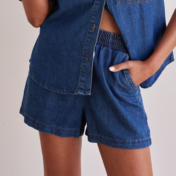 Women's Clothing Summer New Washed Retro Solid Color Short Sleeved Shirt Shorts Denim Suit Women_ecoleips.com