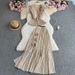 Women's Clothing Elegant Double Layer Ruffled V Neck Sleeveless Waist Top High Waist Slim Slit Skirt Suit_ecoleips.com