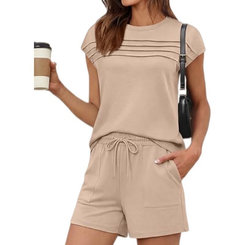 Women's Solid Color Sleeveless Top And Shorts Set Casual Two-Piece Summer Comfort Lounge Wear Outfit_ecoleips.com