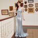 Women's Clothing New Solid Color Sling V Neck Slim Fishtail Small Tail Elegant Slim Long Banquet Evening Dress_ecoleips.com