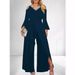Women's Clothing Women's Slit Sequin Solid V Neck Basic Business Elegant Wide Leg Loose Sleeve Bell Sleeve Jumpsuit_ecoleips.com