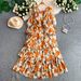 Women's French Romantic Style Floral Print Dress round Neck Long Sleeve Slimming Elegant Fairy Chiffon Summer Cake Long Dress_ecoleips.com