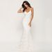 White 3D Floral Lace Spaghetti Strap Mermaid Wedding Dress, Criss Cross Tie Back Train Bridal Formal Evening Gown_ecoleips.com