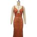 Women's Clothing New Suspender U Neck High Waist Beaded Orange Sexy Sequin Fishtail Party Dress_ecoleips.com