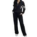 Women's Color Block Striped Top With Collar And Zipper Paired With Wide Leg Pants Spring Autumn Fashion Set_ecoleips.com