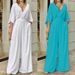 Women's 2023 temperament elegant v-neck bat sleeve wide-leg solid color simple fashion jumpsuit_ecoleips.com