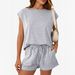 Women's Drawstring Shorts Set | Soft Round-Neck Top & Casual Shorts With Pockets For Summer Active Wear_ecoleips.com