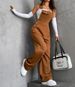 K Retro Pocket Solid Color Straight Tube Workwear Overalls, Loose And Fashionable Casual Pants For Women_ecoleips.com