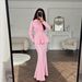 Elegant Long Sleeve Dress Set - Sweetheart Neckline High Waist Midi Dress With Flared Hem (Pink/Black, S-XXL)_ecoleips.com
