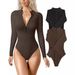 Women's Sexy Ribbed Long Sleeve Jumpsuit With Front Zipper - Slim Fit Bodysuit, Stretchy & Comfortable, Versatile For Casual & Night Out_ecoleips.com