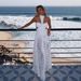 Women's White Halter Lace Hollow Out Waist Exposed Dress Sexy Vacation Style Lace Evening Party Dress_ecoleips.com