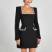 Talenza Long Sleeve Tweed Dress Women's Elegant Square Neck Luxury Party Evening Gown Retro Slim Patchwork Short Dress Vestido_ecoleips.com