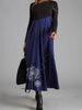 New In Autumn And Winter, Women's Contrasting Color Printing V-neck Long-sleeved Woolen Splicing Big Pendulum Dress_ecoleips.com