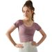 Women’s Clothing Short Sleeves Women's Slim Nude Feeling Seamless Semi Fixed One Piece Cup Fitness Running Fitness Clothes Tops With Chest Pads_ecoleips.com