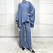 Modest Abaya Dress Elegant Batwing Sleeve Dress & Robe Set – Wrinkle-Resistant Acetate Blend (S-XXL, Dusty Blue/Khaki/Mint)_ecoleips.com