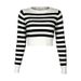 Aria Basics Aria Basics New Vintage Striped Knit T-shirt For Women On Europe And America, Sexy Long-sleeved Cropped With Exposed Midriff,_ecoleips.com
