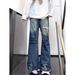 Men's American Style High-Waisted Ripped Jeans Loose Fitting Straight Leg Wide Leg Pants Casual Pear Shaped Body Fit Summer New Style_ecoleips.com
