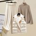 Plus Size Women's Winter Outfit Set - Cozy Knit Sweater, Cotton Vest & Wide Leg Pants (3-Piece)_ecoleips.com