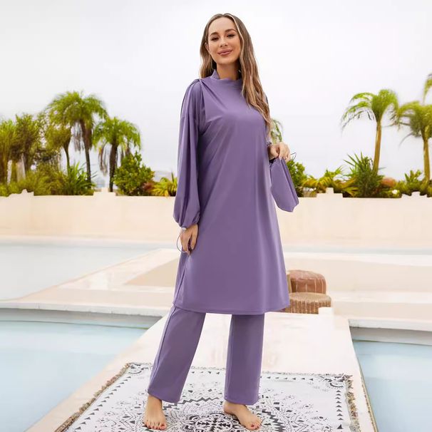 Women's Clothing Full Coverage Diving And Surfing Conservative Swimsuit Three Piece Set Hui Nationality Sunscreen Long Sleeved Split Swimsuit_ecoleips.com