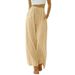 Plus Size Linen-Blend Wide Leg Pants With Drawstring Waist & Pockets - Comfortable Casual Trousers For Women_ecoleips.com