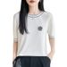 Women's 3D Floral Round Neck Color Block Knit Top Stylish Casual Summer Ice Silk Blend Comfortable Fit Knitted Top_ecoleips.com