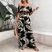 Women's Elegant Off-Shoulder Two Piece Set Floral Print Slim Fit Wide Leg Pants Spring Summer New Arrival Cross Border_ecoleips.com