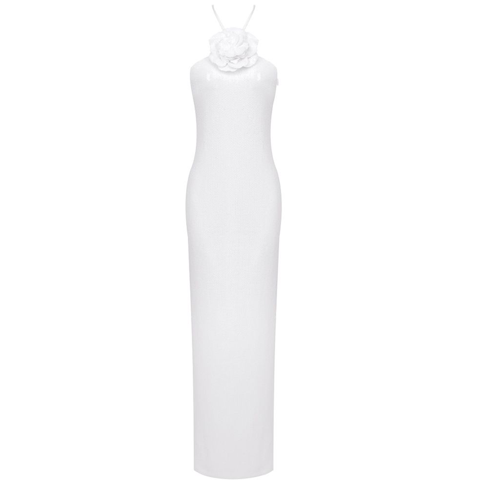 Women's Clothing Summer Evening Dress Fashion Halter Neck Apricot White Dress Elegant Slim Sexy Women's Clothing_ecoleips.com